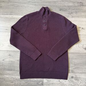 Express Men’s Burgundy Ribbed Knit Mock Neck Sweater Zip Button - Size Large